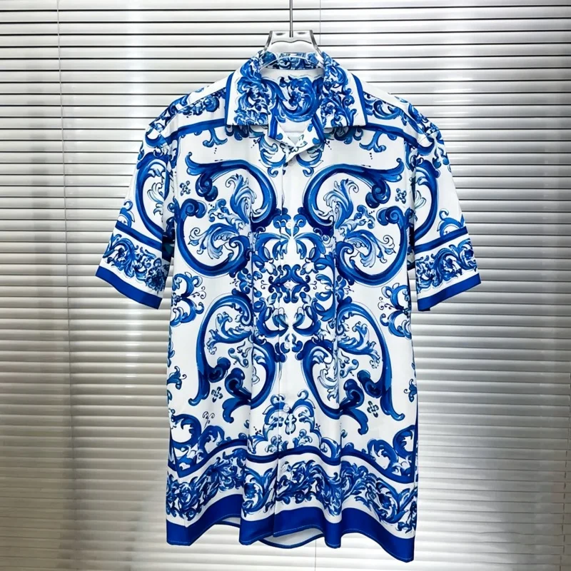 2026 Summer New Men's Shirt Fashion Printed Short Sleeve Shirt Loose Collar Casual Shirt Hawaii Vacation Men's Top XS-6XL Size