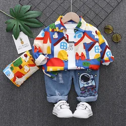 Autumn Children Boys Clothes Kids Clothing Suit Cartoon Long Sleeve Print Shirt Denim Pants Infant Cotton Tracksuits 3Pcs/set