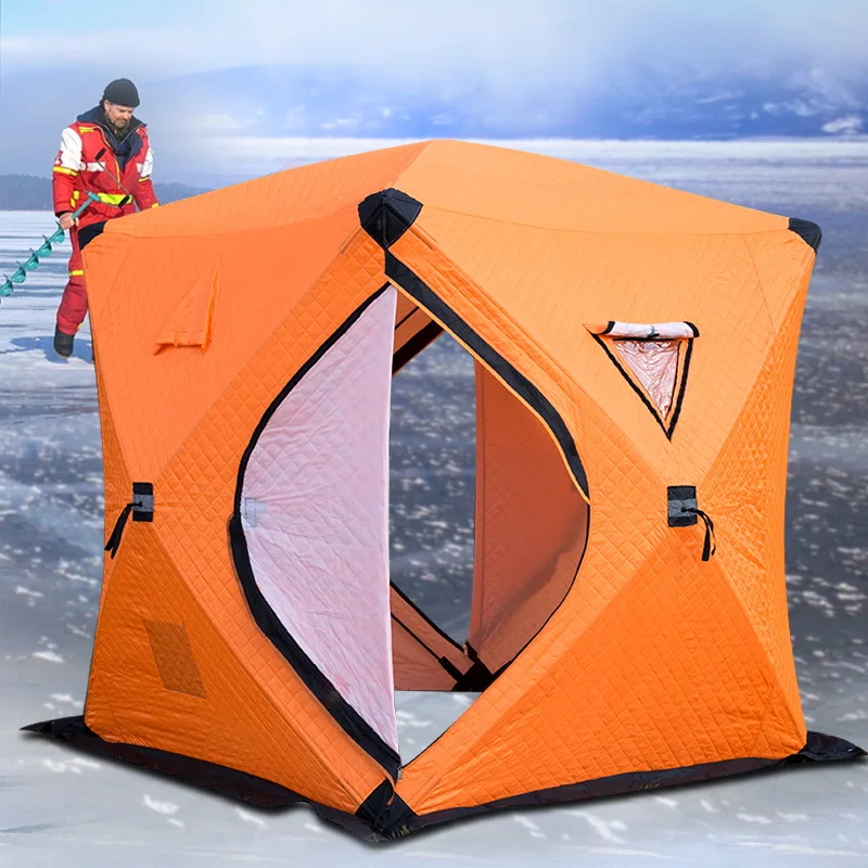 Amazon High Quality 3-4 Persons Cube Keep Warm Ice Fishing Tent