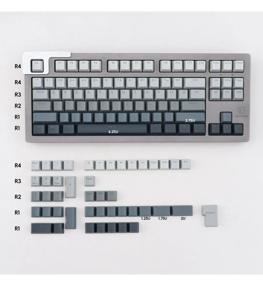 Keycap Personalized keycap Polar day PBT two-color infection OEM height 75/87 gradual change gray engraving light transmission