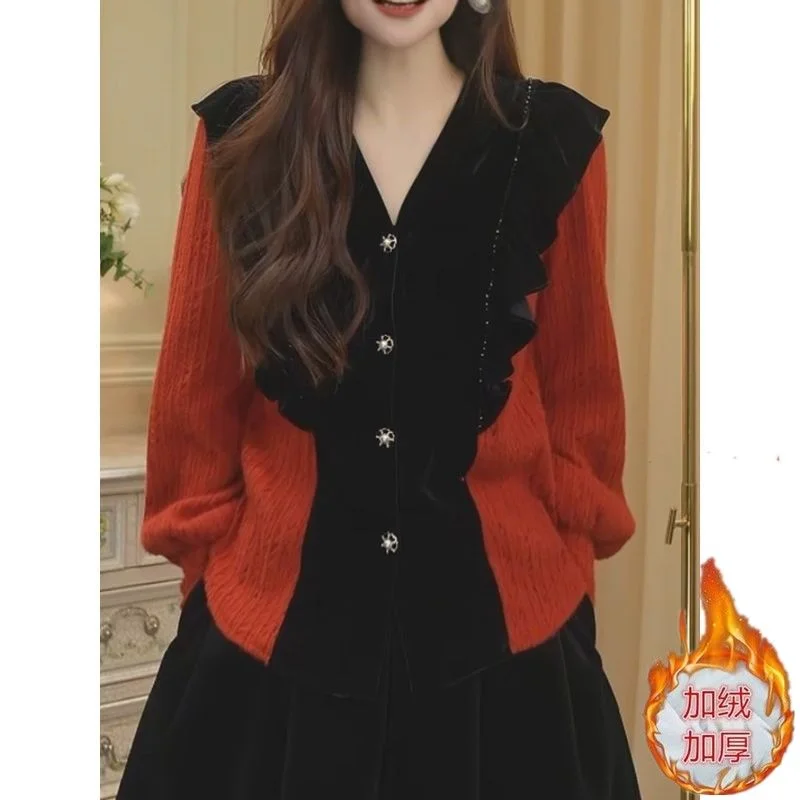 تصميم تكدرت الربط الدانتيل محبوك 2025 جديد الخريف سترة ضئيلة أعلى #1