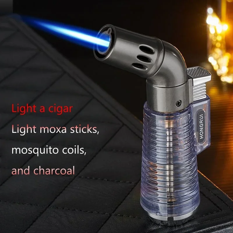 Portable Transparent Elbow Straight Torch Inflatable Lighter Mini Welding Gun with Large Capacity Gas Chamber for Cigars