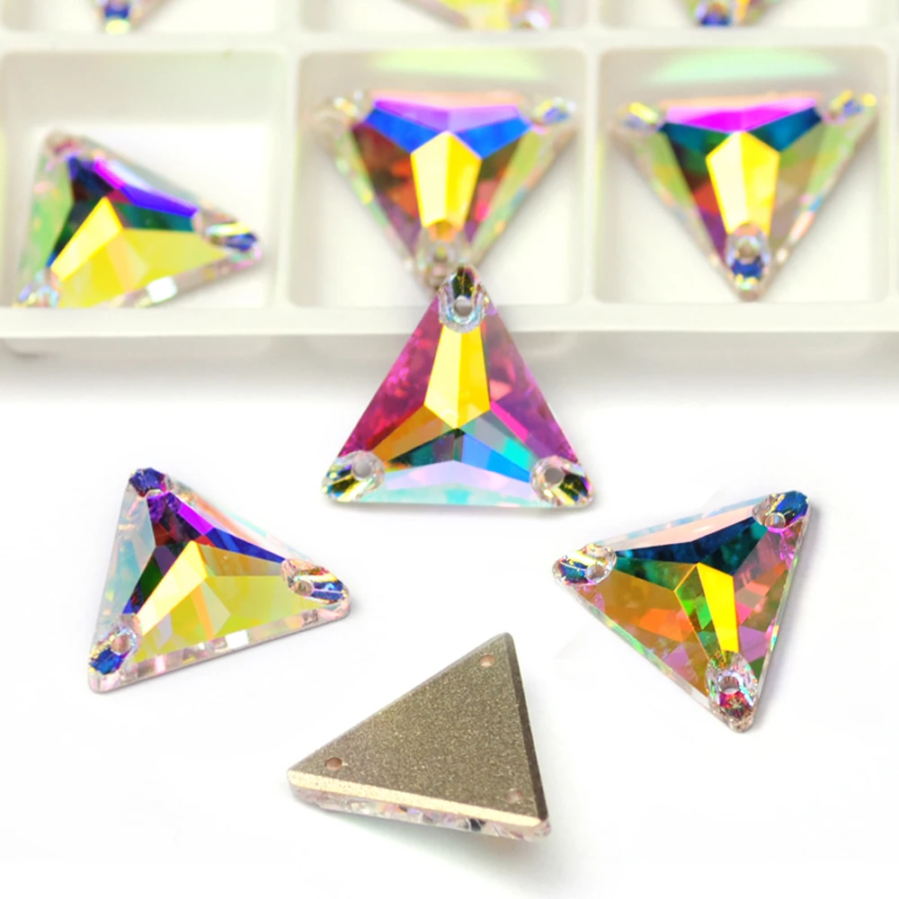 Pubrilex Dreieckige Aufnähbare Strasssteine Großhandel Glas Flache Rückseite Glitzer Näh-Strass-Applikation für Handarbeiten Kleidung Kleider – Detail 4
