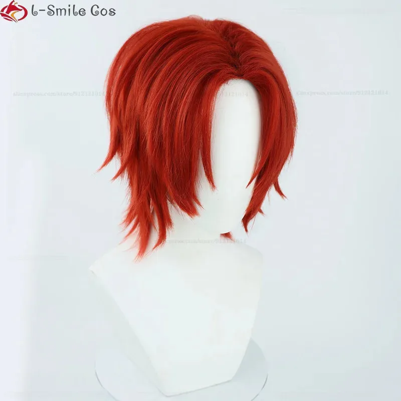 qq38Anime Short Red Men Cosplay Shanks Heat Resistant Syntheti Hair Halloween Party Wigs + Wig Cap