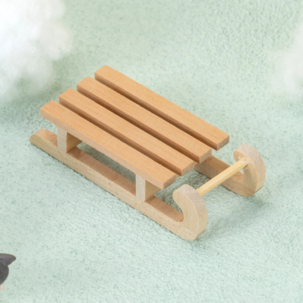 

2 Pcs Wooden Sled Mini Sleigh Model Miniature House Prop Home Decor Ornament Decorate Child