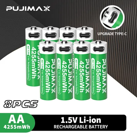 PUJIMAX Li-ion AA Rechargeable Batteries USB Lithium-ion 4255mWh 1.5V AA Rechargeable Batteries for Remote Control Mouse Electric Toy Battery + Type-C Cable