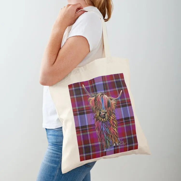 

SCoTTiSH HiGHLaND CoW ' TaRTaN SuNFLoWeR ' by SHiRLeY MacARTHuR Tote Bag shopper bags for women female bag