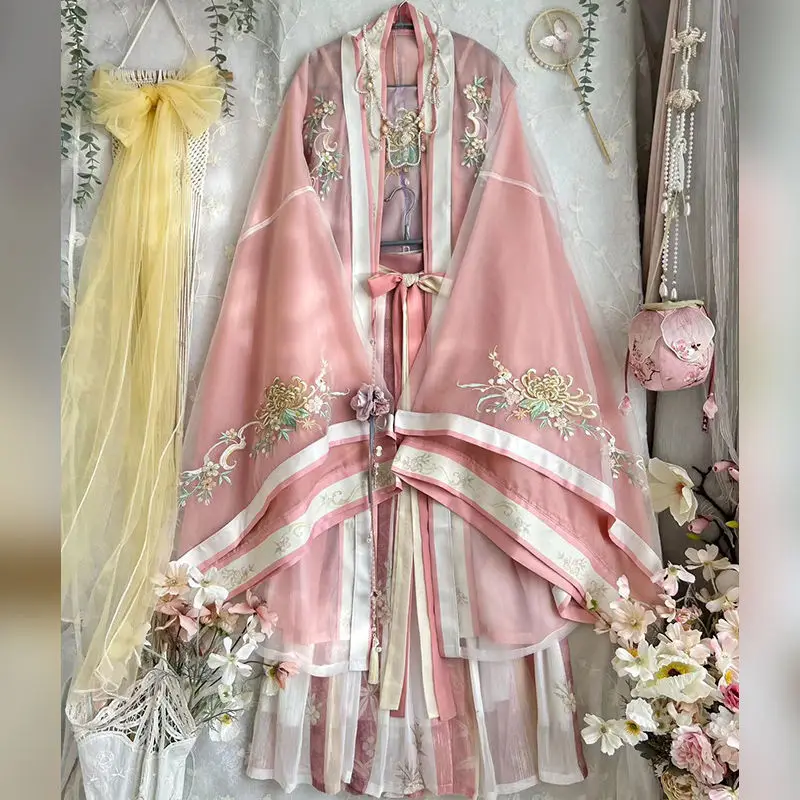 Vestido feminino bordado tradicional chinês para dança, hanfu rosa feminino, fantasia de fantasia de cosplay de fadas Hanfu Song Dynasty, 2023