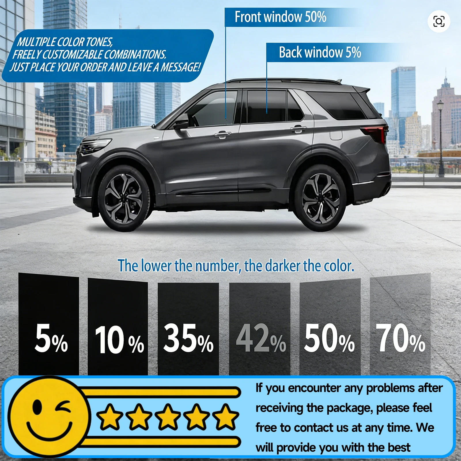 Precut Windows Tint Film Sun Blocking Protection Privacy Anti Shatter Glass 2Ply Film Tint Shade Kit for Toyota Rav4 1996-2025 view 5