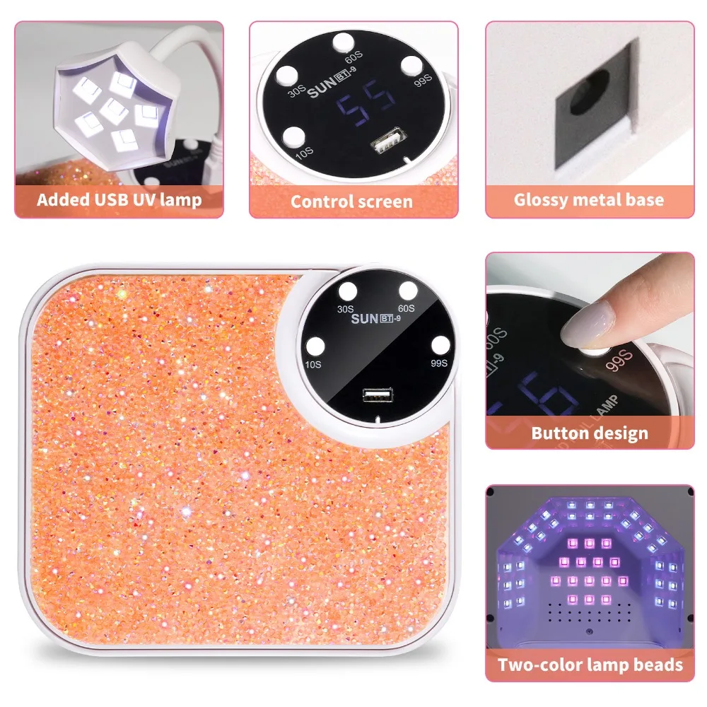 المهنية الأشعة فوق البنفسجية LED مصباح للأظافر هلام آلة مجفف طلاء الأظافر مع 45LED الماس تصميم مسمار المنزل استخدام مانيكير الأشعة فوق البنفسجية الخفيفة