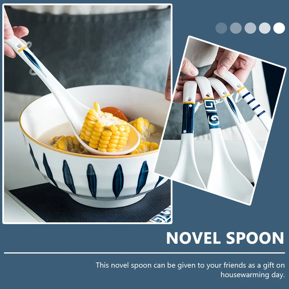 

2Pcs Ceramic Long Handle Soup Spoons for Home Kitchen Rice Porridge Household Tableware Ceramic Spoon Soup Spoon