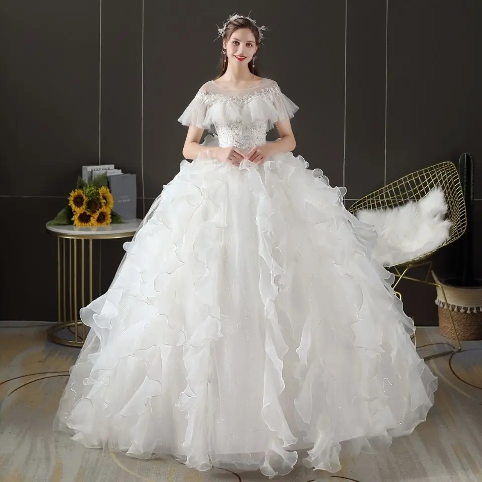 

Ruffles Tulle Wedding Dress For Women 2023 Luxury Pearls Appliqued Lace A Line Bridal Gown Marriage Robe De Mariée Vestido