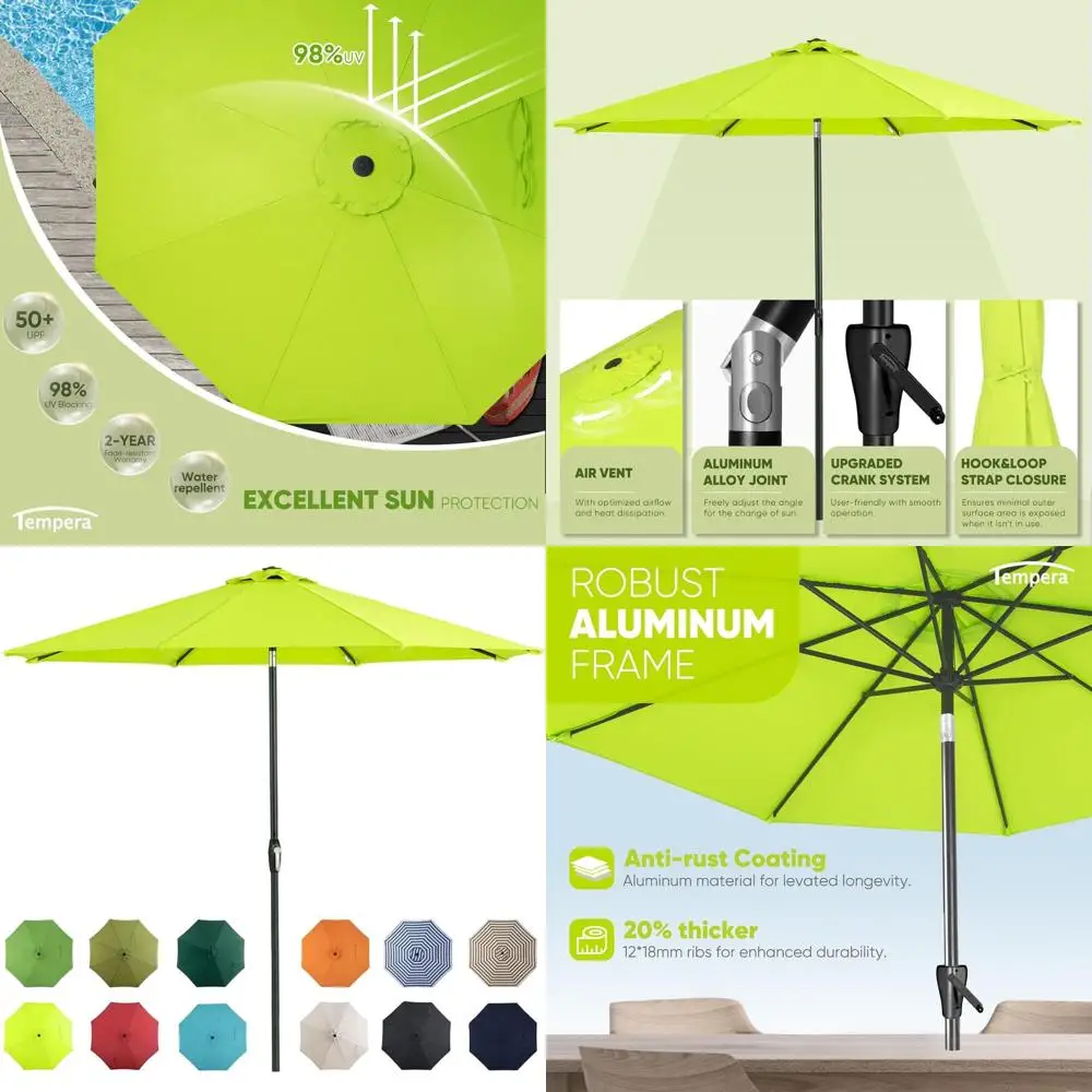 

9 Foot Auto-Tilt Crank Patio Umbrella with Durable Pole and Fade-Resistant Apple Green Canopy