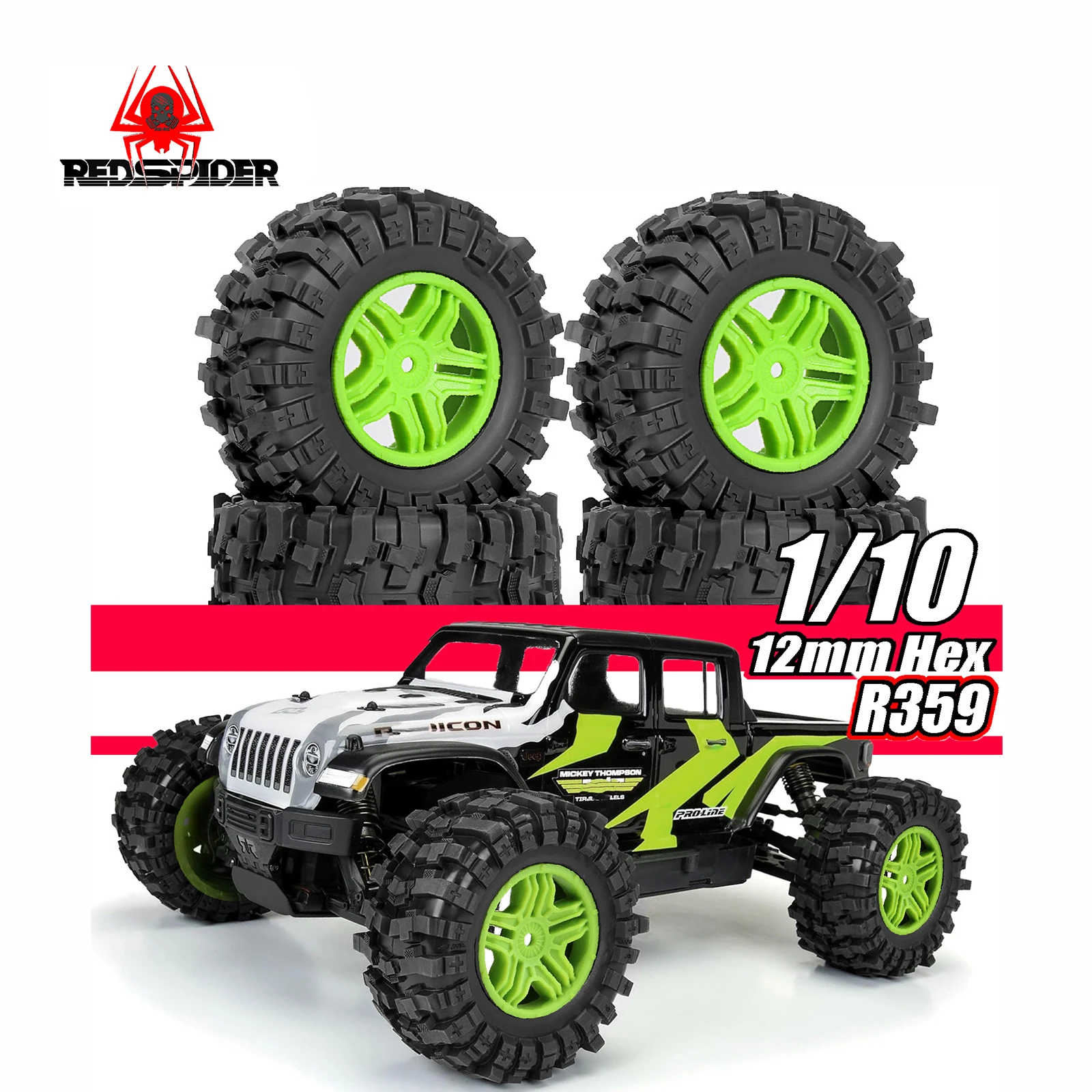 RED SPIDER 4Pcs ALL TERRAIN TIRES   RAID 12MM HEX WHEELS FOR TRAXXAS STAMPEDE RUSTLER#PRO117010  Stampede 2WD/4x4