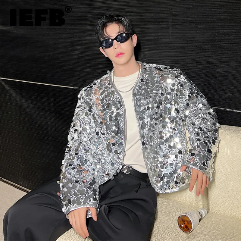 

IEFB Sexy Man Jackets Fashion Korean Style Sequin Short Coat Trend Niche Design Men's Personality Clothing Autumn New Top 9C2073