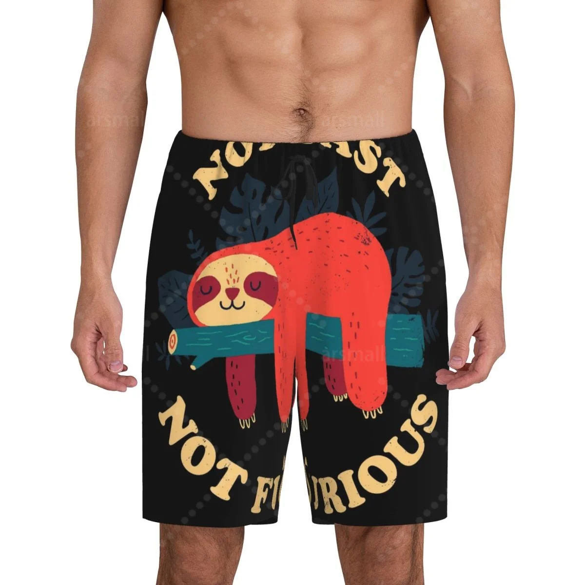 

Not Fast Not Furious Sloth2 Men's Cool Flat Horn Shorts Street Stretch Shorts Beach Shorts Daily Wear Underwear Sleepwear