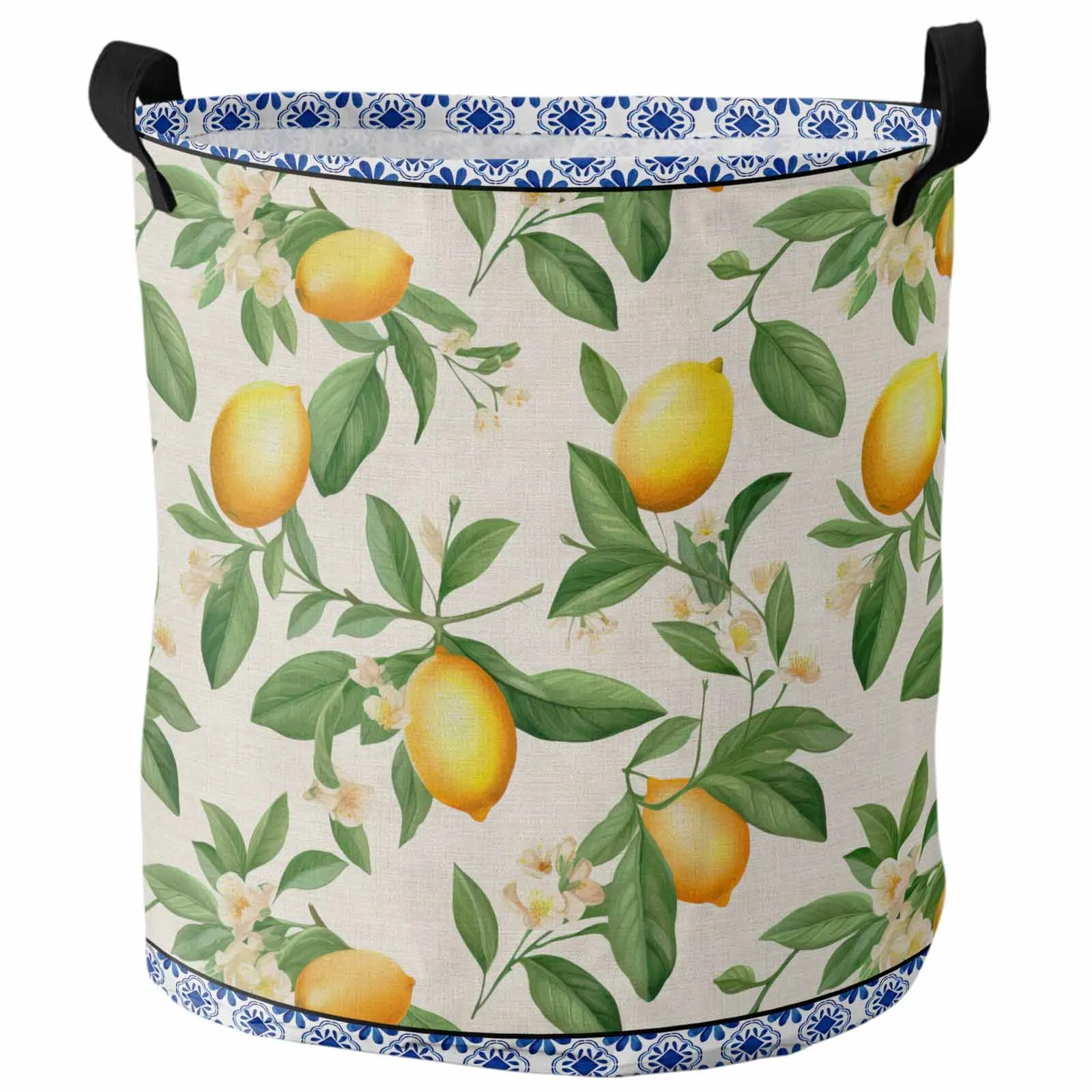 

Lemon Leaves Flowers Dirty Laundry Basket Foldable Waterproof Home Organizer Clothing Children Toy Storage Basket