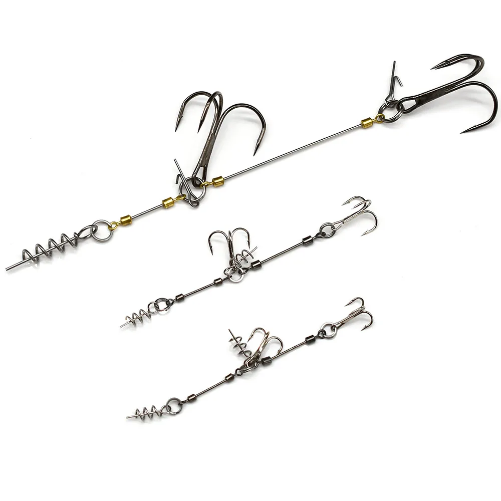 MNFT Pike Stinger Rig Drillinge S M L Multi-Depth Screw Angelhaken mit Sinker Weight Pin Connector Set für Swimbait