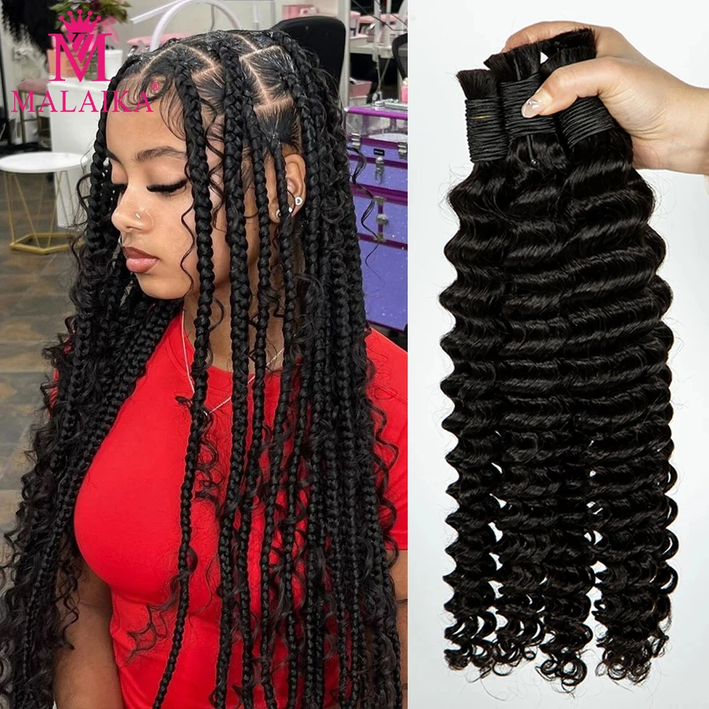 MALAIKA Human Braiding Hair Deep Wave Bulk Human Hair 600g No Weft Human Hair Bundles Micro Human Braiding Hair for Boho Braids