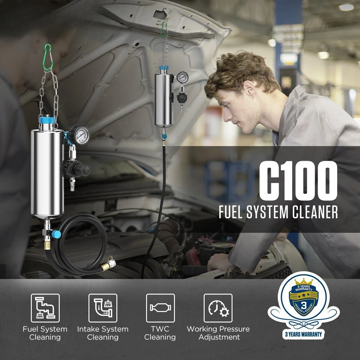 C100 Three-way Catalytic Throttle Cleaning Bottle Tool, Auto Repair Engine Dirt Cleaning Tools