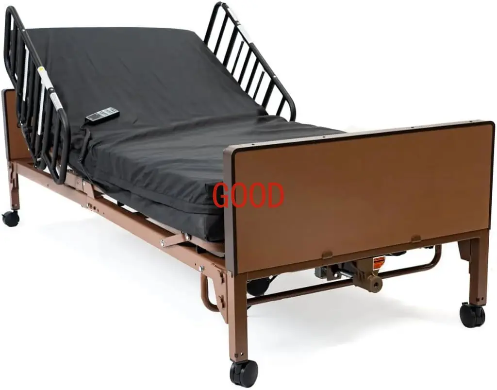 

Full Hospital Bed Set Foam Mattress and Half Rails Included Enhanced Comfort and Convenience Adjustable Head and Foot Positions