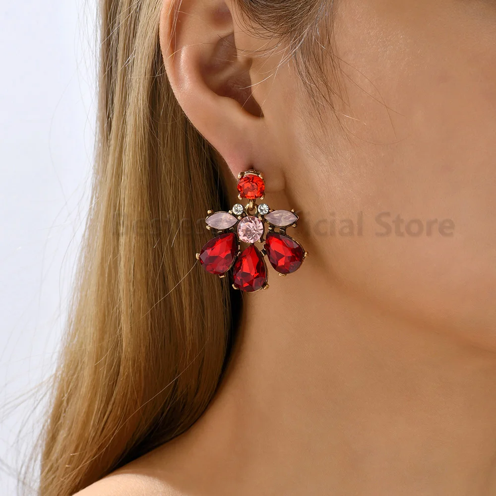 

Korean Fashion Drop Earrings Geometric Dangle Shiny Rhinestone Elegant Vintage Gift Luxury Jewelry For Women Accessories Brincos