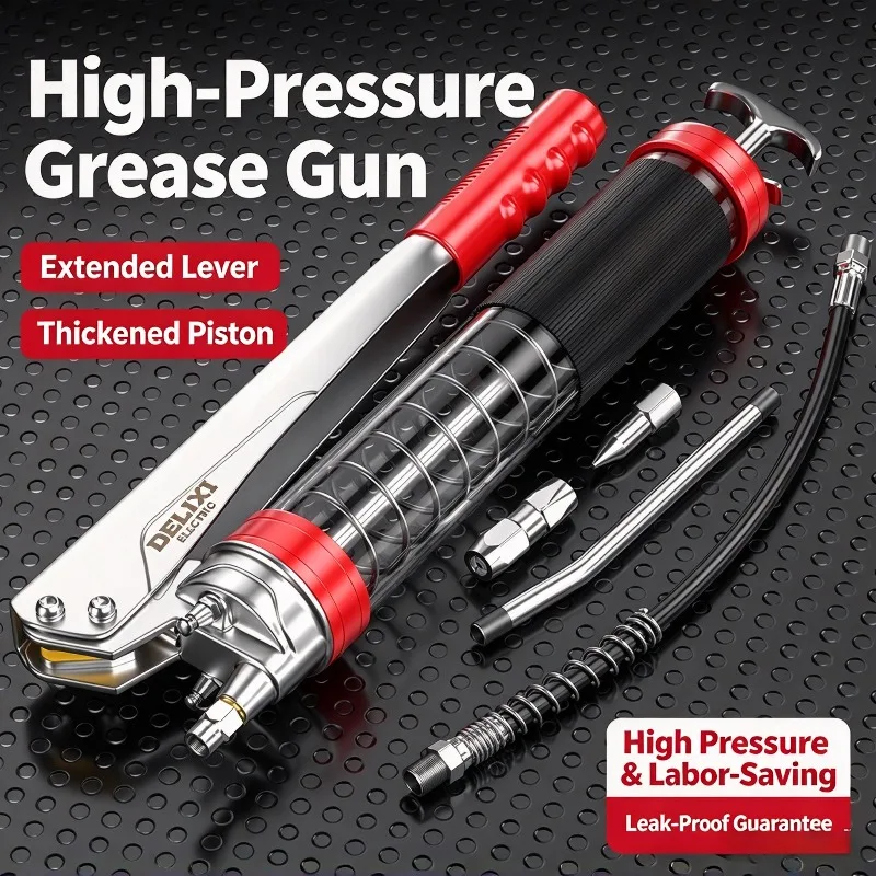 Grease Gun 900cc Professional Dual Gear Heavy Duty Manual Lubrication Pump with 4-piece Extension Set for Automotive Machinery
