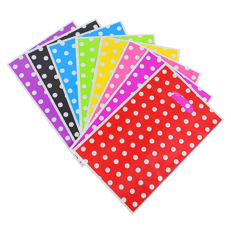 Cartoon Polka Dot Handles Plastic Loot Bag, Treat Candy Biscuits Packaging, Birthday Party Decoration Gift Bags, 16x25cm, 10Pcs