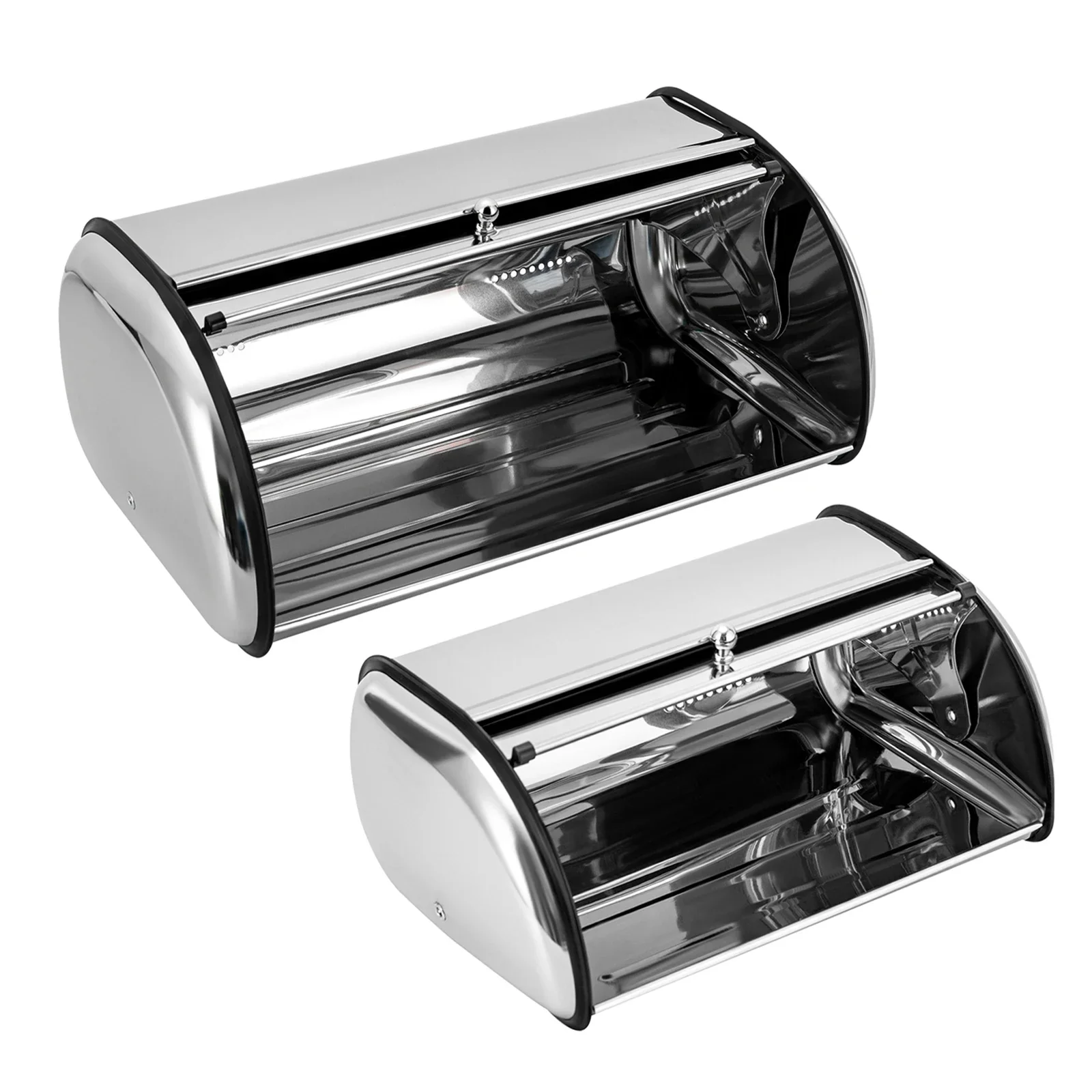 Edelstahl-Brotkasten Bäckerei-Vitrine Brotaufbewahrungsbehälter mit Sichtfenster Rolltop-Deckel 5L Fassungsvermögen für die Küche – Detail 2