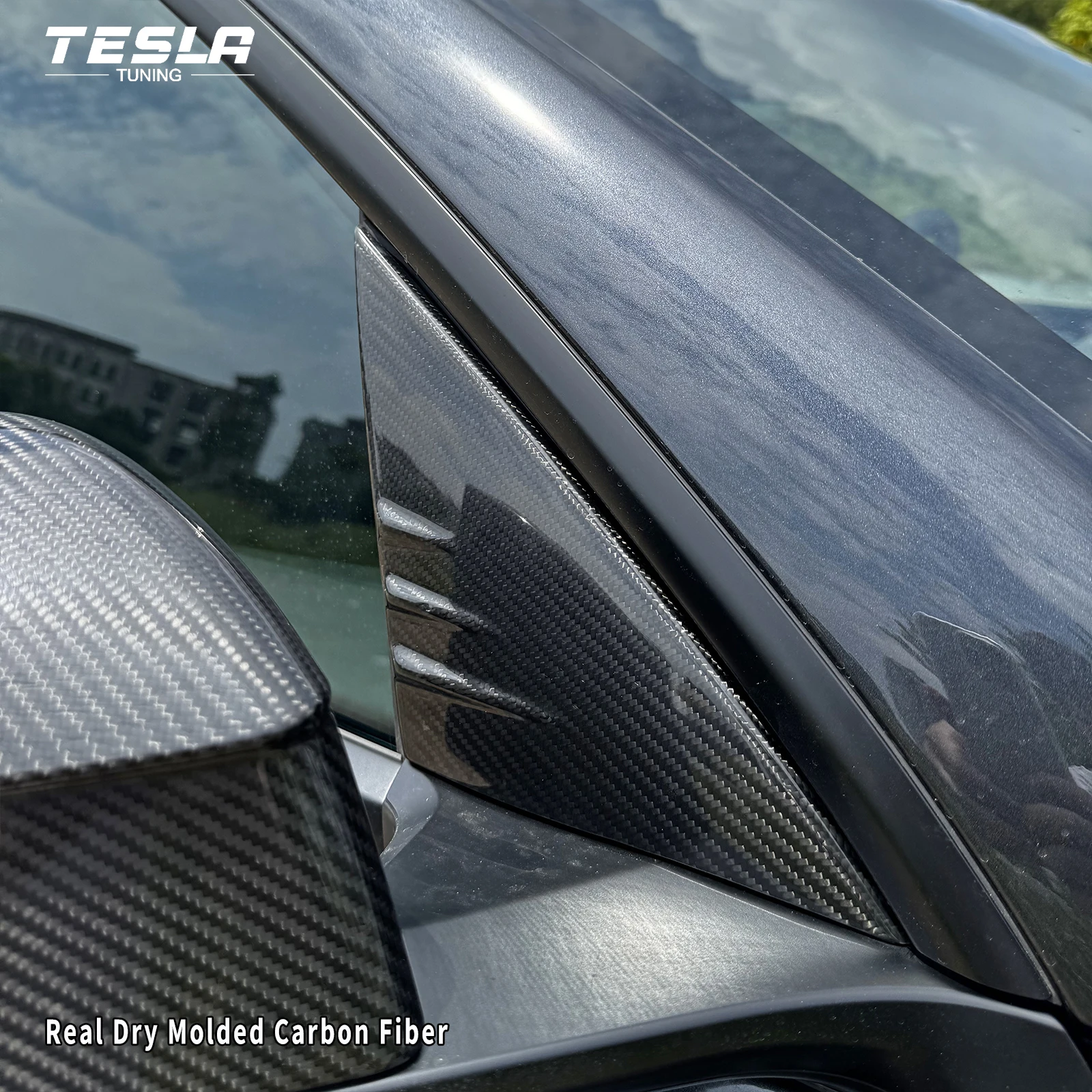 For Tesla Model Y Juniper 2025 Real Carbon Fiber A Pillar Accent Covers Real Dry Molded Carbon Fiber Carbon Fiber Exterior Part