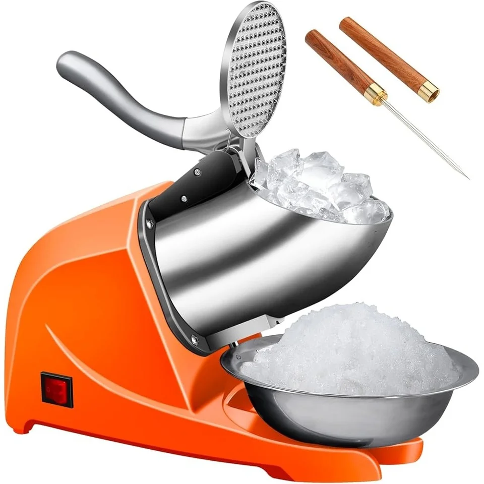 

Electric Stainless Steel 4 Blade Ice Shaver Snow Cone Maker Easy Clean Anti-Splash for Home Commercial Use for Households Hotels