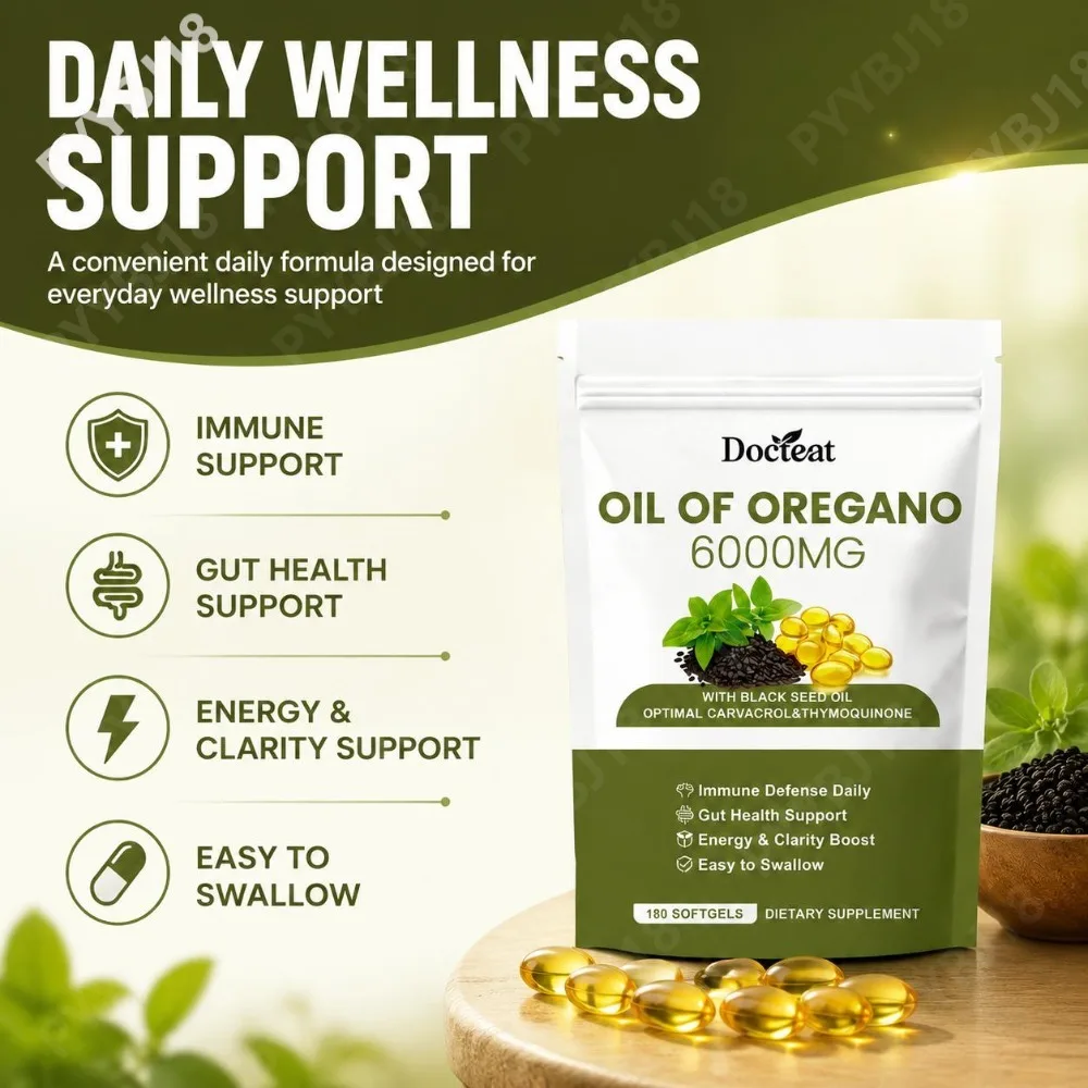 Docteat Oregano Oil Softgels with Black Seed Oil, Carvacrol and Thymoquinone, Immune Support and Gut Health Support 180 Softgels
