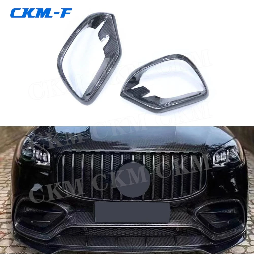 Real Carbon Fiber Front Bumper Cover Air Vent Trim Side Outlet Intake Frame For Benz GLS Class X167 GLS450 Sport 2020-2022