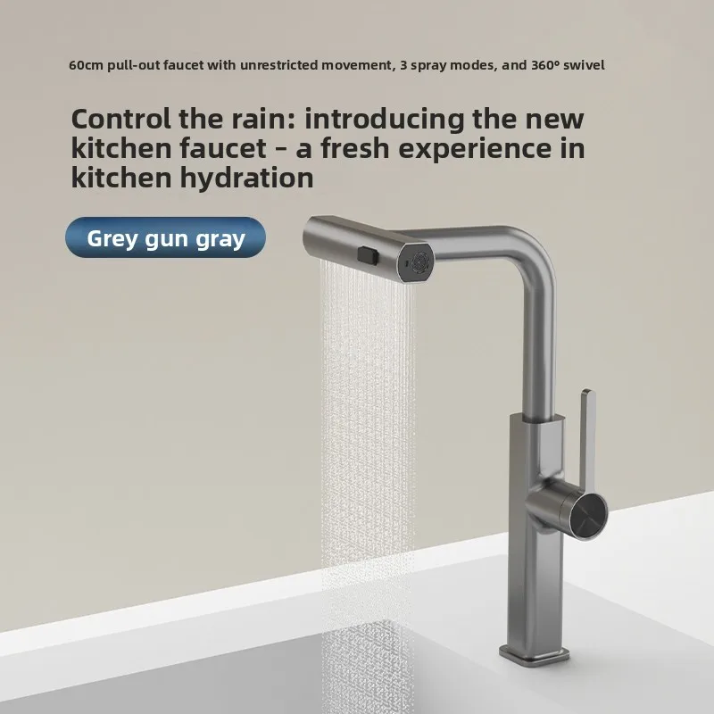 

for kitchen faucet grey digital display copper hot and cold rain pump rotating sink single hole washing basin dishwashing tap