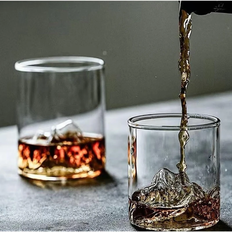 3D Landscape Cup Wine Whisky Beer Tea Coffee Cup Glassware Mountain Crystal Glass for Drinking Bourbon Scotch Cocktails