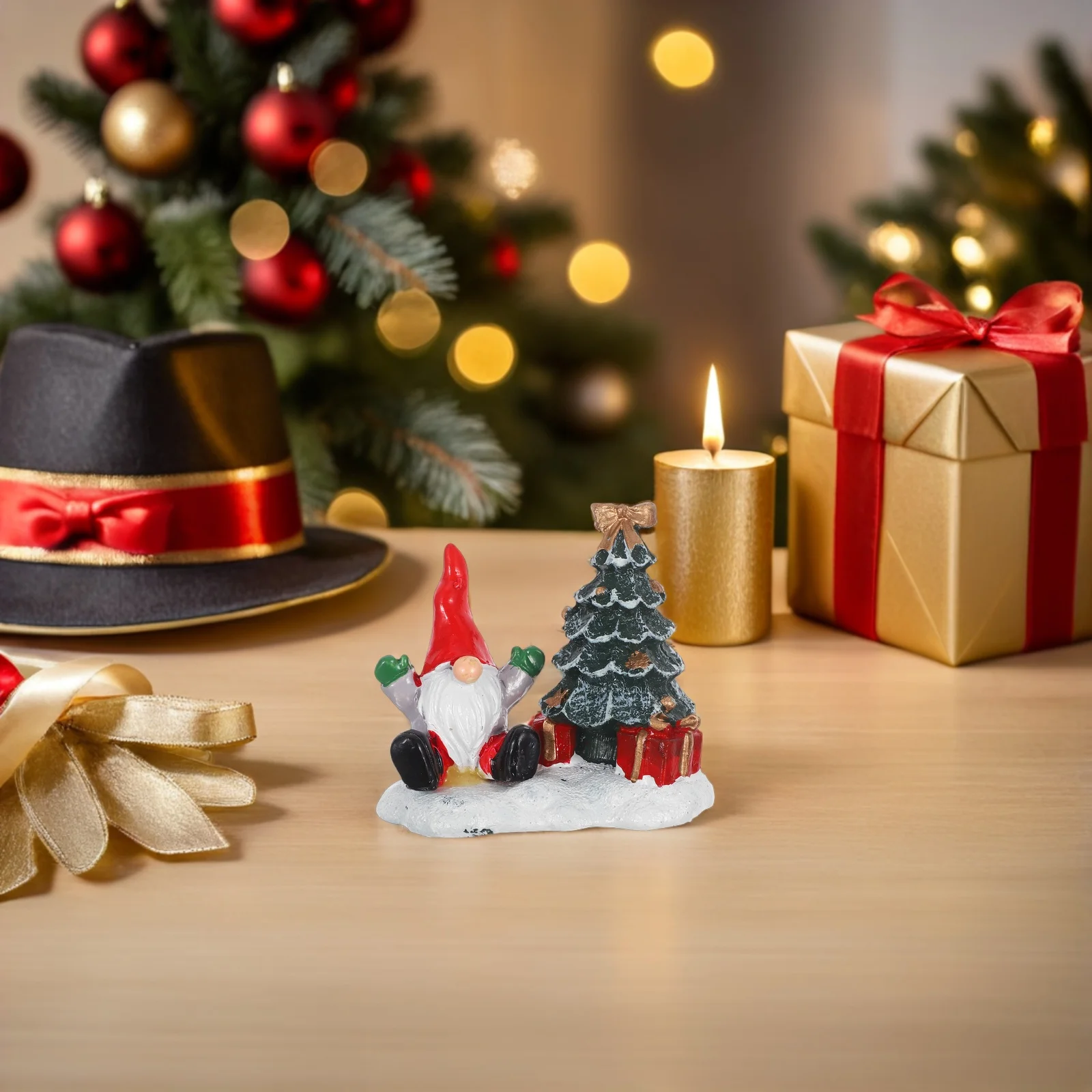 

2Pcs Christmas Tree Decorations Festive Resin Santas and Miniature Trees for Tabletop Mantel Fireplace Holiday Scene Arrangement