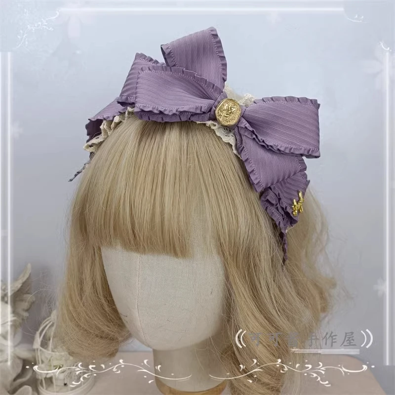 

Versatile lolita bow headband KC smoke pink grape purple lace hair accessories women
