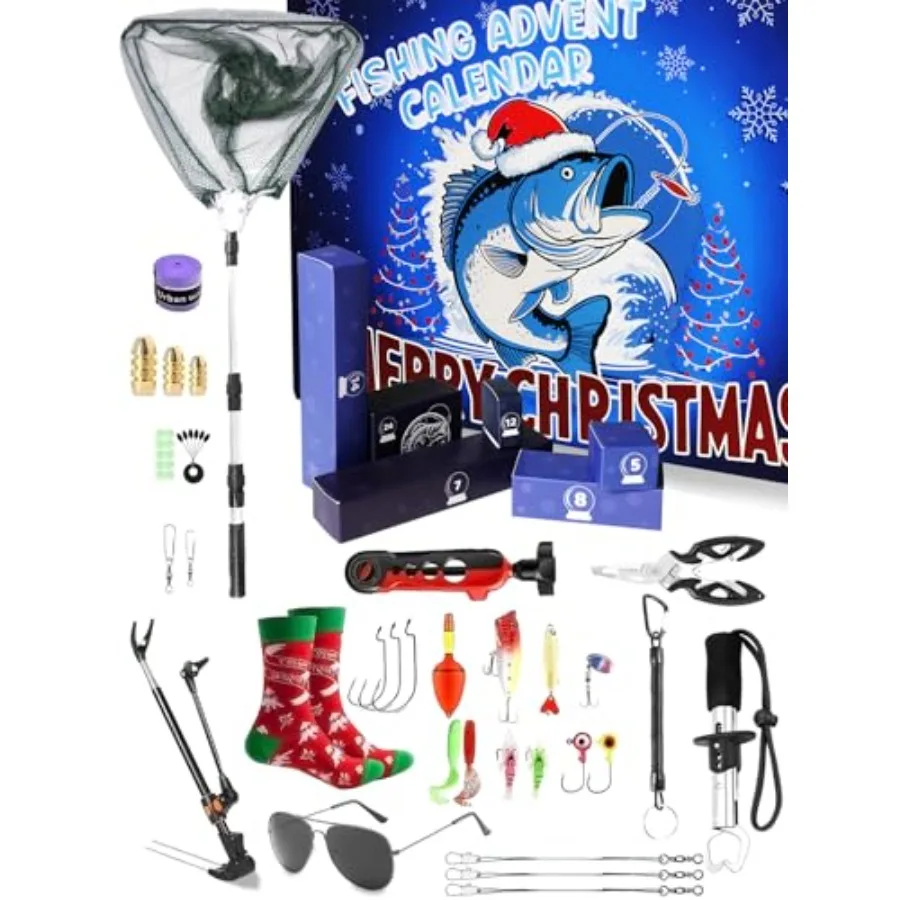 Fishing Advent Calendar 2025 for Adults: 24 Days of Fishing Lure Accessories Surprises Perfect Gift for Fish Enthusiasts Dad Br