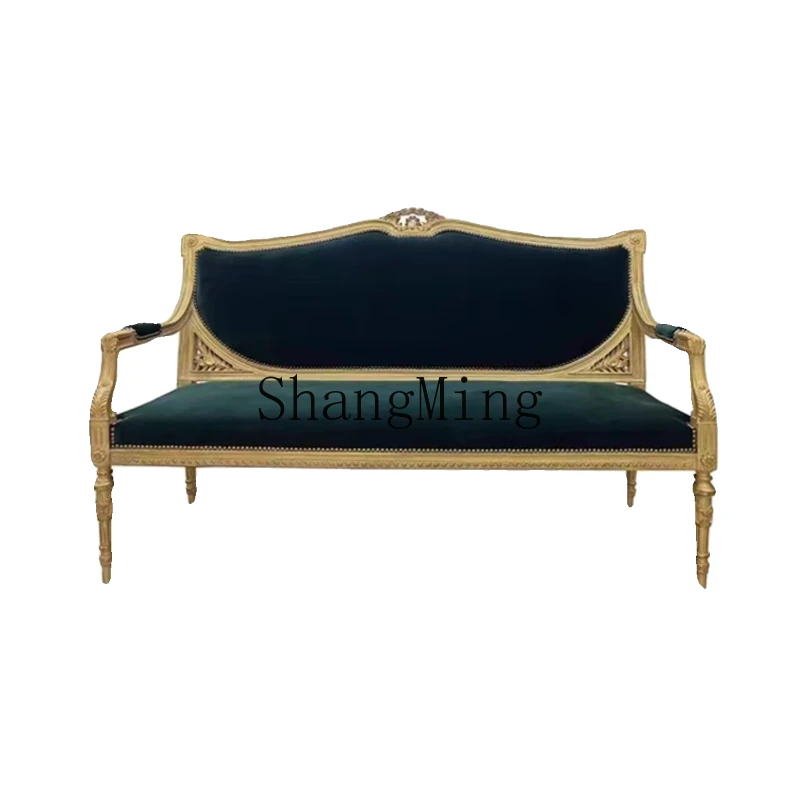 

ZYY retro solid wood carving flower gold double triple sofa light luxury living room fabric leisure chair
