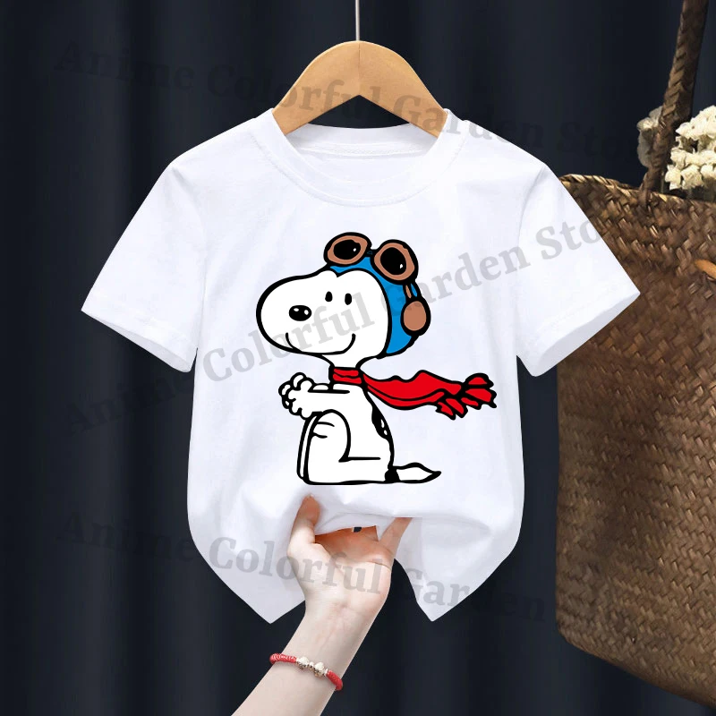 Snoopyed Kawaii T-shirts for Boys Girls Anime Cartoon Cute Short Sleeved Shirt Children Summer Fashion T-shirt Kids Clothes Gift view 2