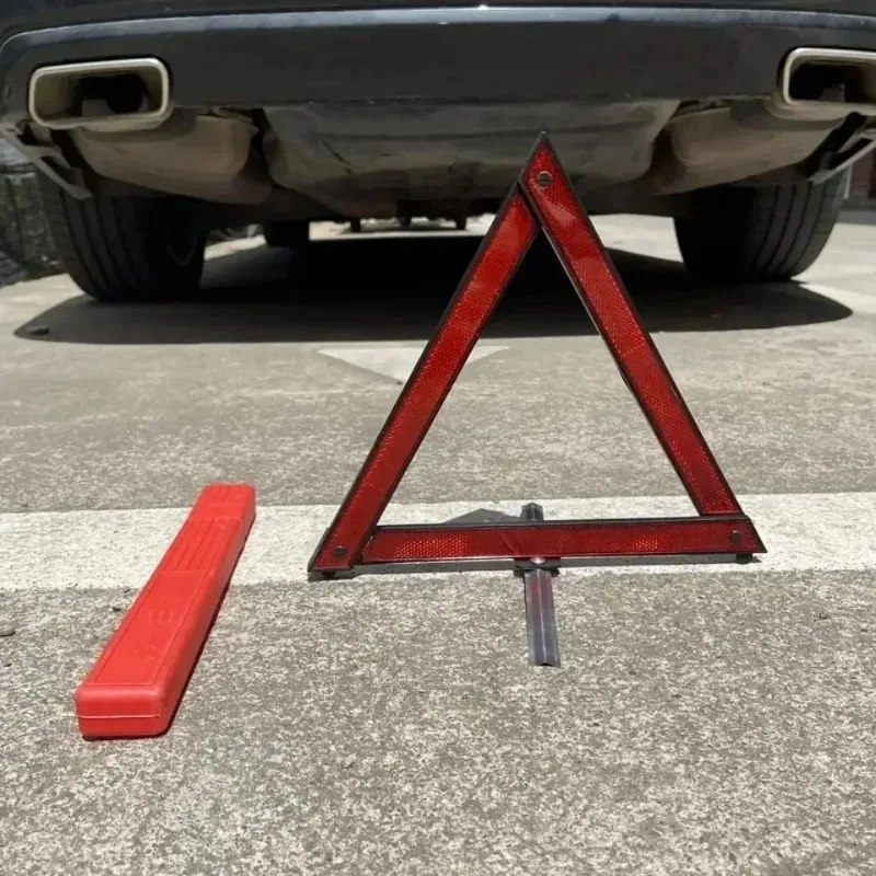 Foldable Car Warning Triangle - 30cm Reflective Emergency Tripod w/Anti-Slip Base & Storage Box, for Roadside Breakdown