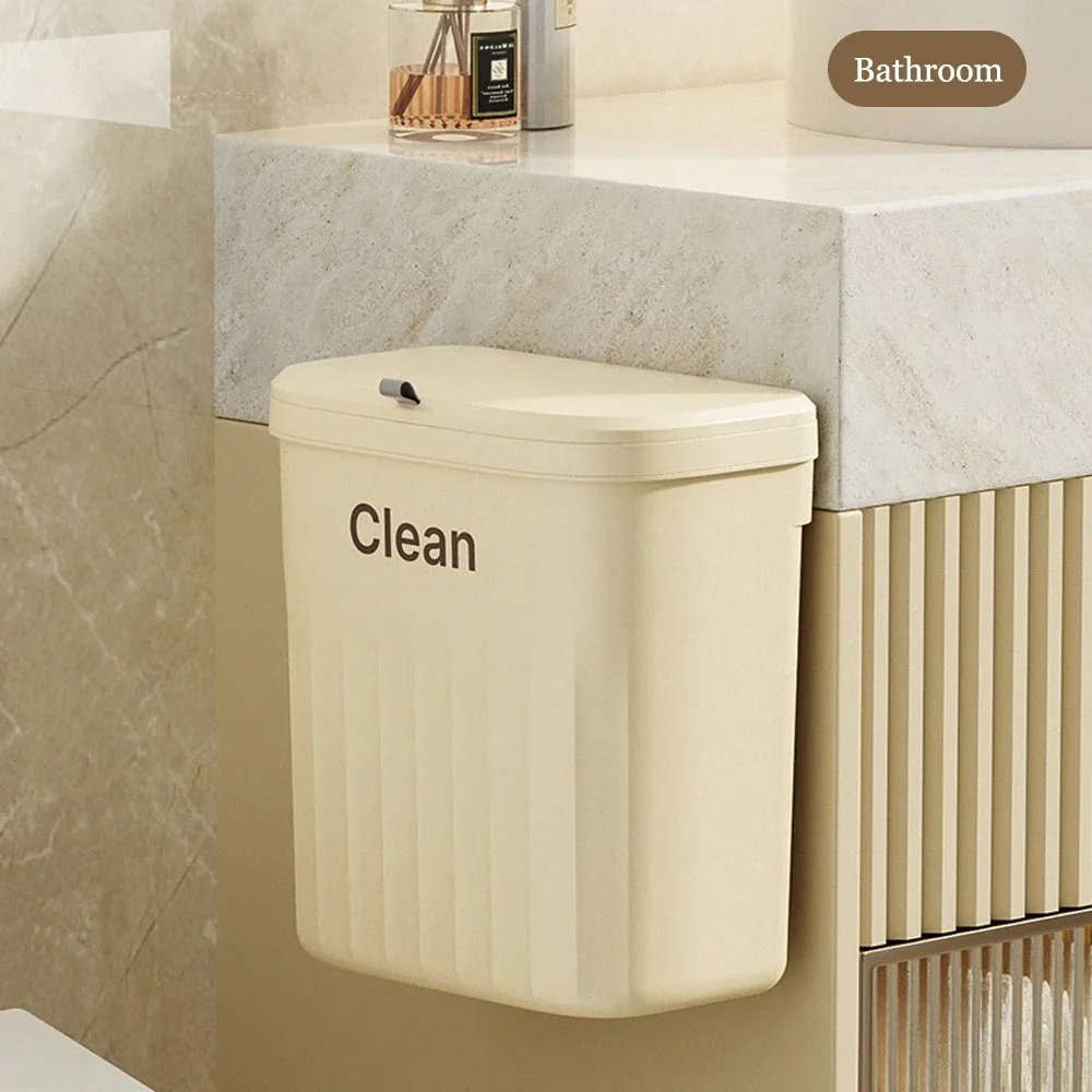 8.5/12L Wall Mounted Bathroom Trash Can Hanging Trash Bin with Lid Recycling Garbage Can for Kitchen Large Capacity Bins