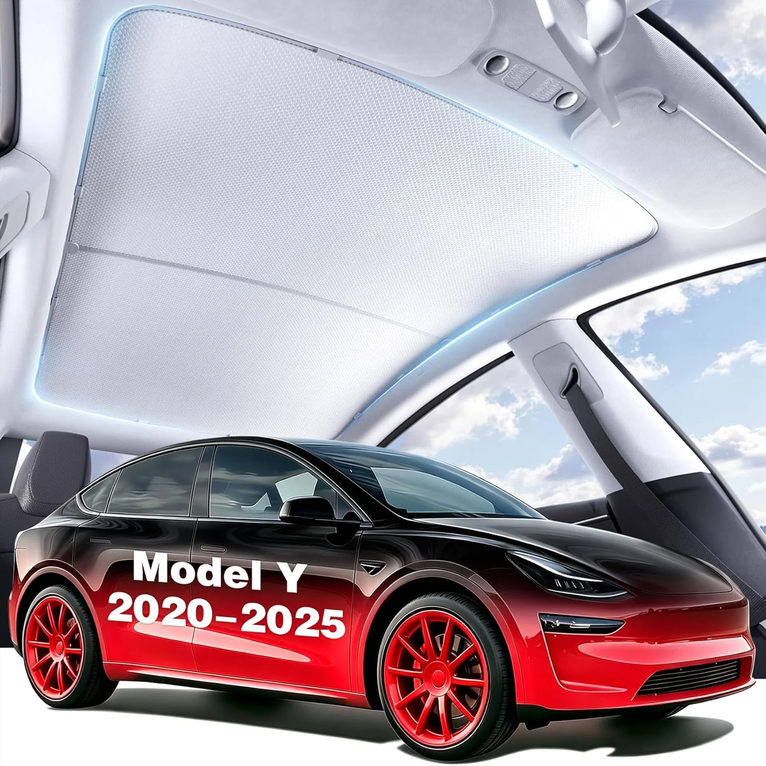 Image of Dach-Sonnenschutz für Tesla Model Y 2020-2025, Hellgrauer Lichtfilternder Glasdach-Sonnenschutz, Wärmeisolierung Ohne Durchhängen Sonnendach C
