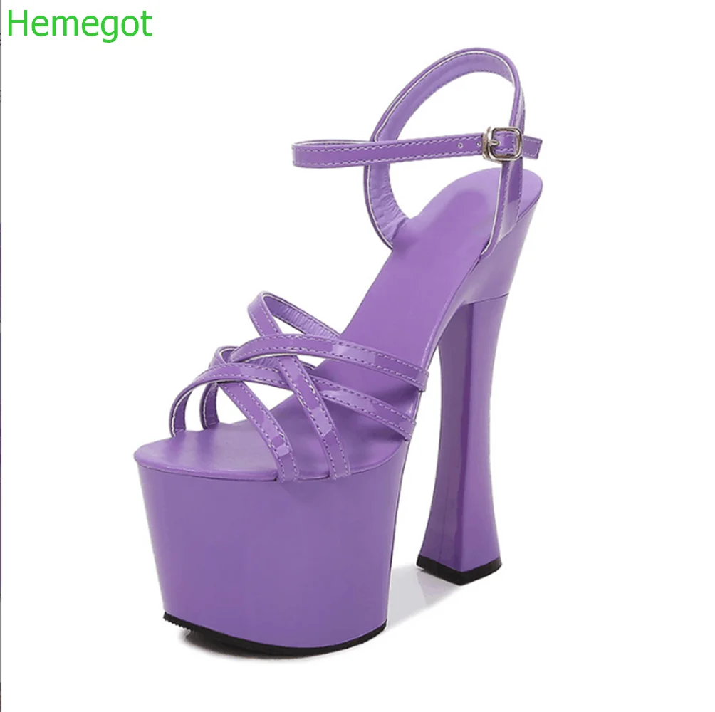 

Open Toe Cross Strap Sandals Solid Color Thick Sole Banquet Model Shoes Sexy Super High Heel 18Cm Sandal Plus Size Fashion Pump