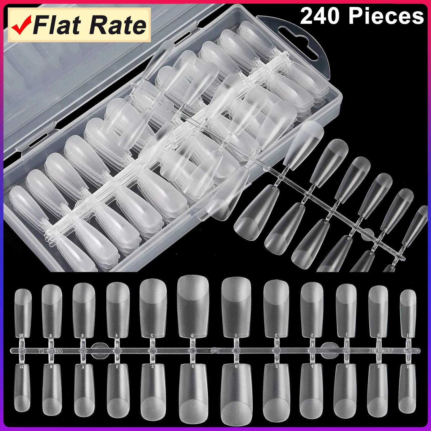 

240Pcs/box Traceless False Nails Fingernails Ultra Fit Fake Nail Tips Clear Matt Acrylic Full Half Nails Set for Nail Extensions