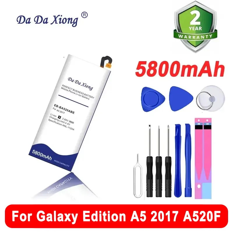 Replacement For Samsung Galaxy Edition A5 2017 A520F SM-A520F Phone Battery EB-BA520ABE 5800mAh