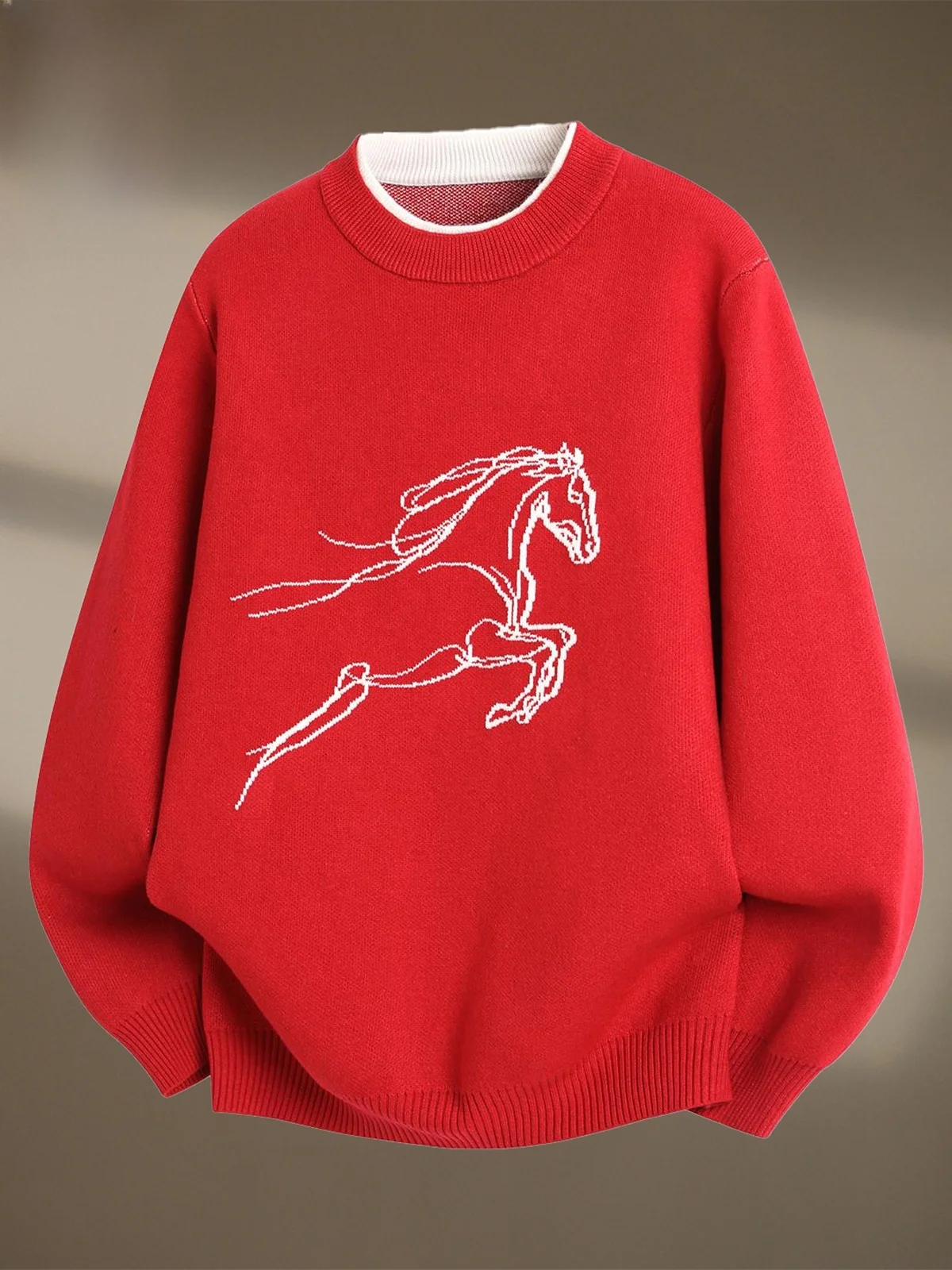

round Ne Knitwear Men's Winter New Sle Red Basic Layering Casual Loose Fit Polyester Fiber Long Sve Anti-Wrinkle
