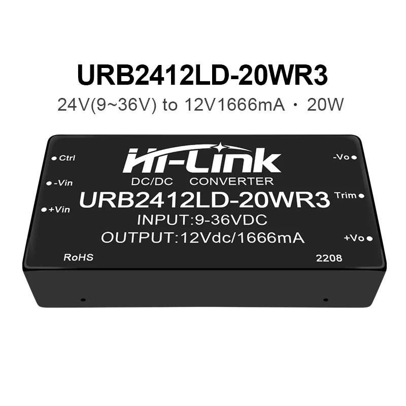 

Free Ship Hi-Link 20W 12V 1.67A URB2412LD-20WR3 9-36Vdc Isolated DC DC Power Supply Module HLK-20D2412C