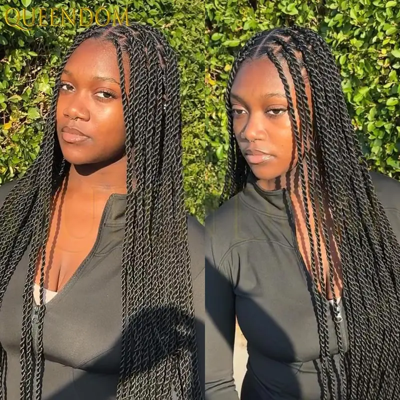 36 ''الاصطناعية السنغالية تويست شعر مستعار دانتيل كامل الدانتيل الباروكة الأمامية مع شعر الطفل Knotless صندوق الضفائر فو Locs شعر مستعار للنساء السود #2