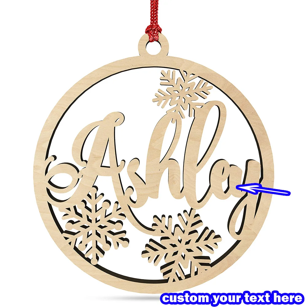 Rustic Snowflake Round Wooden Ornament Personalized Text Custom Christmas Decoration Holiday Gift Keepsake for Family Friends